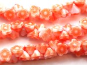 1 st Button Style Flower, 7 mm, Opaque - Orange/White