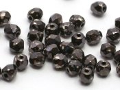 50 st Firepolished, 3 mm, Jet Antique Chrome