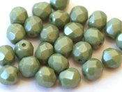 25 st Firepolished, 6 mm, Chalk White Teal Luster