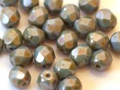 25 st Firepolished, 6 mm, Chalk White Blue Luster