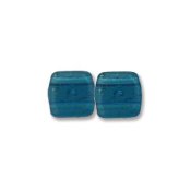 25 st Tile Beads 6x6 mm, Gold Marbled Capri Blue