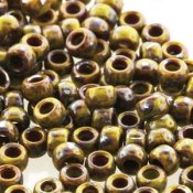 5 g Matubo Seedbeads 8/0, Opaque Green Picasso