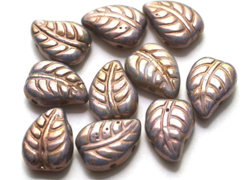 10 st 2-hole Leave, 7x10 mm, Chalk White Dark Purple