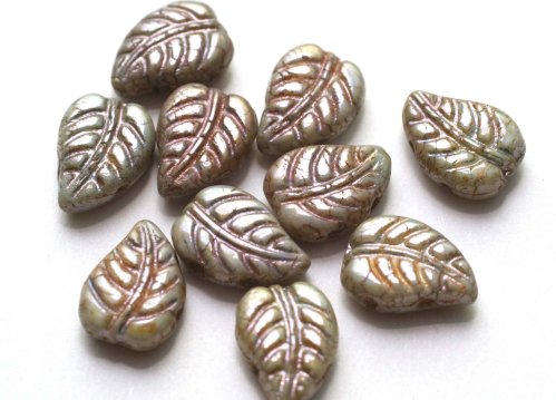10 st 2-hole Leave, 7x10 mm, Chalk White Blue Luster