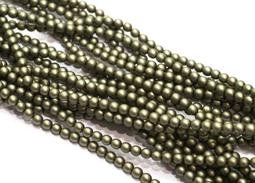 150 st 3 mm runda glasprlor i prlemor, Matte Russian Green Sat