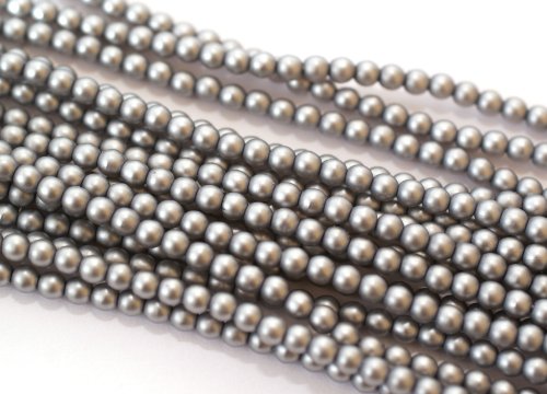 150 st 3 mm runda glasprlor i prlemor, Matte Grey Satin