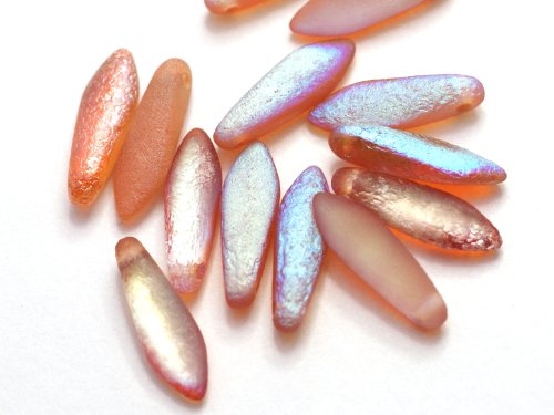 10 st dagger, 5 x 16 mm, Crystal Etched Orange Rainbow