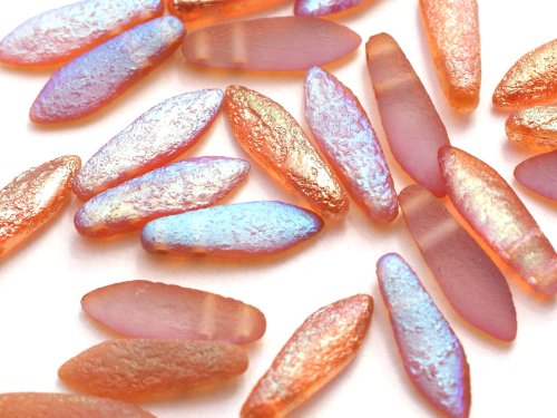 10 st Two Hole Daggers, 5x16 mm, Crystal Etched Orange Rainbow