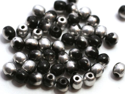 50 st Runda 4 mm, Jet/Silver