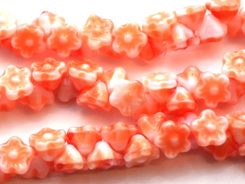 1 st Button Style Flower, 7 mm, Opaque - Orange/White