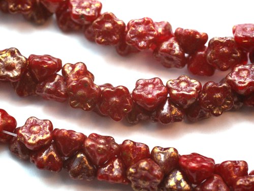 1 st Button Style Flower, 7 mm, Marbled Gold - Oxblood