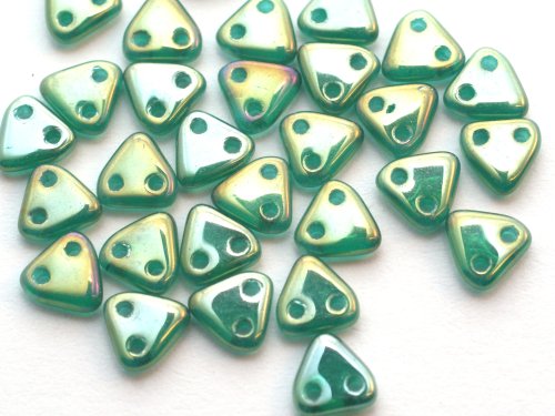 30 st Czechmates Triangles 6 mm, Luster Iris - Antique Green