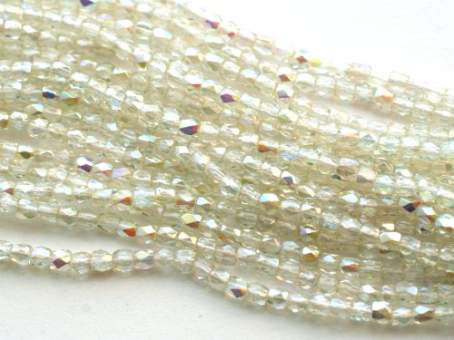 50 st Firepolished 2 mm, Crystal Green Rainbow