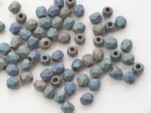 50 st Firepolished, 3 mm, Jet Matte Green Iris