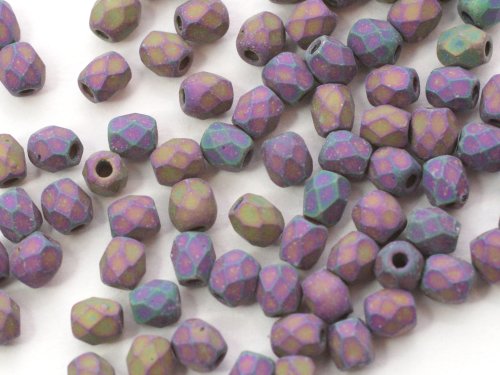 50 st Firepolished, 3 mm, Jet Matte Purple Iris
