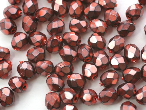 50 st Firepolished, 4 mm, Jet Heavy Metal Salmon
