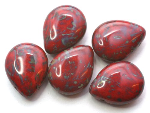 1 st Pearshaped Drop, 12 x 16 mm, Opaque Red Picasso