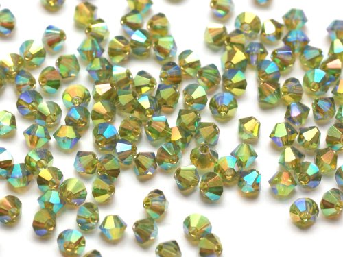 50 st Delara Crystal MC Bicone, 3 mm, Olivine 2xAB
