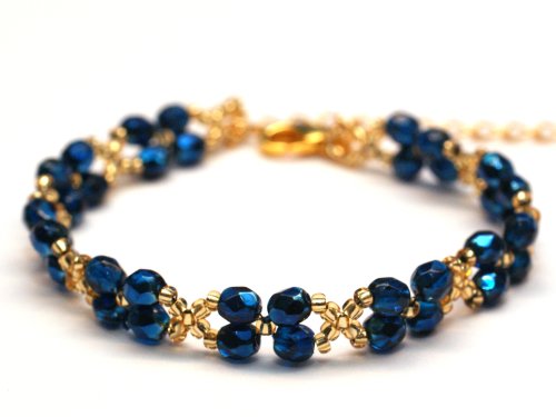 Mnster och kit, Blomarmband, Aqua Metallic Ice, Gold