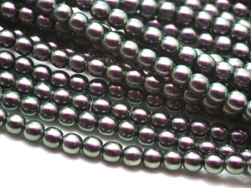 120 st 4 mm runda glasprlor i prlemor, Polynesian Jet