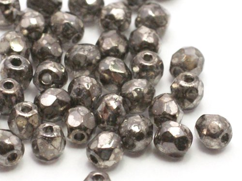 50 st Firepolished, 3 mm, Crystal Antique Chrome