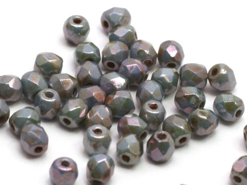 50 st Firepolished, 3 mm, Chalk White Blue Luster