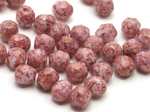 50 st Firepolished, 4 mm, Chalk White Teracota Purple