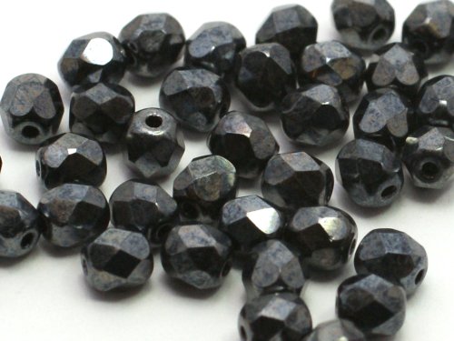 50 st Firepolished, 4 mm, Jet Hematite