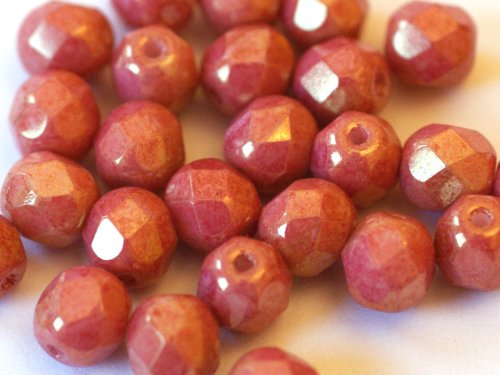 25 st Firepolished, 6 mm, Chalk White Gold Luster
