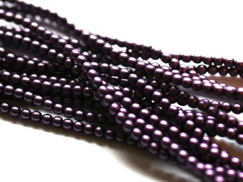 150 st 3 mm runda glasprlor i prlemor, Matte Plum satin