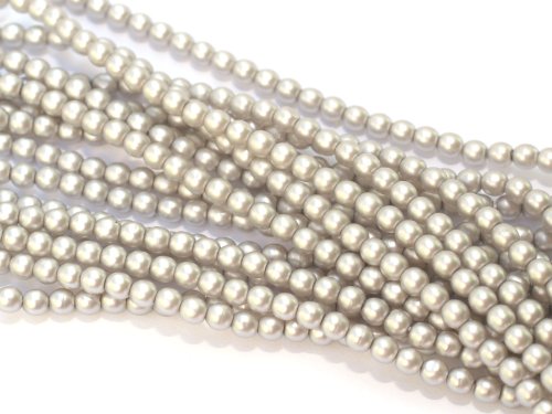 150 st 3 mm runda glasprlor i prlemor, Matte Cool Grey Satin