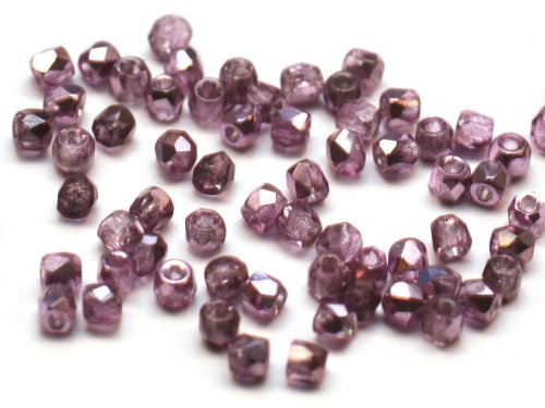 50 st Firepolished 2 mm, Crystal Lilac Metallic Ice