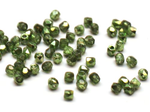 50 st Firepolished 2 mm, Crystal Olive Metallic Ice