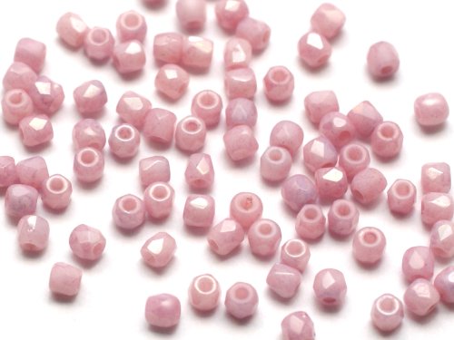 50 st Firepolished 2 mm, Chalk White Lila Luster