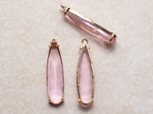 1 st guldinfattad droppe, 32x8x4 mm, Pearl Pink